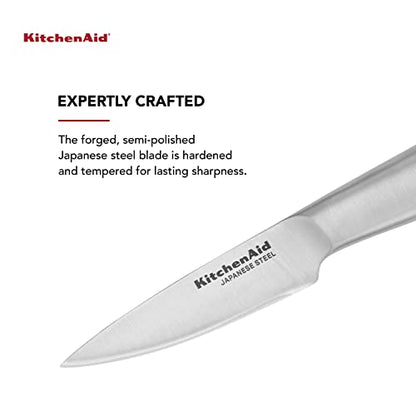 KitchenAid Gourmet Forged Stainless Steel Paring Knife with Custom-Fit Blade Cover, 3.5-inch, Sharp Kitchen Knife, Japanese Stainless Steel Blade, Brushed Handle - style: 3.5-Inch Paring Knife