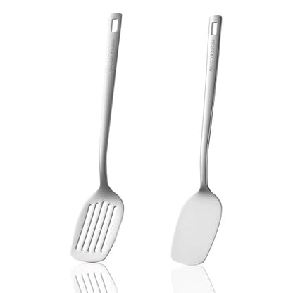 Professional Stainless Steel Cooking Utensils Set, 2 Pcs Metal Spatula Wok Turner, Wok Spatula Kitchen Cooking Tools for Sauteing, Flipping, Grilling (Dishwasher Safe) - size: 18/8 Stainless Spatula Set of 2