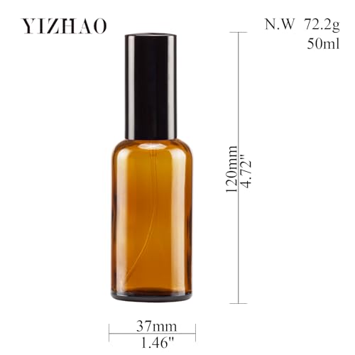 YIZHAO Amber Glass Spray Bottles 2oz, with Small Fine Mist Spray, Metal Cap, Refillable for Essential Oil,Travel,Cleaning,Perfume,Aromatherapy,Makeup – 6 Pcs - color: Amber, size: 50ml-6