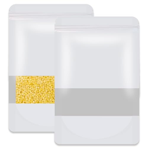 50 Pcs 6.3x9.4 Inch White Resealable Matte Metallic Stand Up Bags with Clear Window - Ideal for Food Storage and Small Business Packaging - color: White, size: 6.3*9.4 Inch