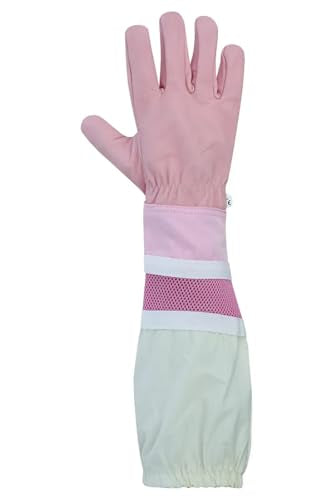 Pink Beekeeping Gloves - Cowhide Ventilated Beekeeper Gloves with Long Sleeve & Elastic Cuff - size: X-Small