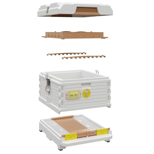 Apimaye Ergo Insulated 10 Frame Bee Hive Set with New Dual Feeder! [NO Frames Included] (White Body Yellow Entrance, Single) - color: White Body Yellow Entrance