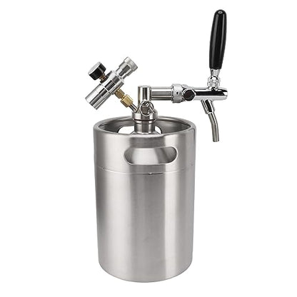 Beer Growler Tap System, Mini Beer Keg Growler 5L Stainless Steel Portable Pressurized Home Dispenser System with 60PSI Pressure Regulator for Homebrew Craft and Draft Beer