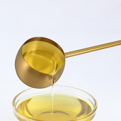 SHINEOFI Stainless Steel Oil Dipping Ladle Long Handle Oil Dipping Spoon Kitchen Water Scoop for Cooking Golden - color: Golden