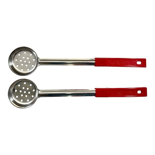 2 oz Slotted Stainless Steel Portion Control Ladle Spoon | Commercial-Grade Spoodle for Portioning & Draining - Pasta, Veggies & Buffet Service. Color-Coded by Size. Dishwasher Safe. - size: 2 Ounce Slotted