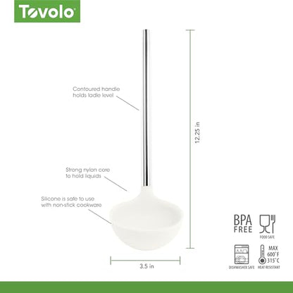 Tovolo Silicone Ladle With Stainless Steel Handle Deep Soup Ladle for Cooking Canning Serving Soup Punch Stew Sauce, Large Kitchen Utensil Spoon Dishwasher Safe BPA Free Silicone White - color: White