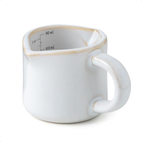 Ceramic Espresso Cup, Espresso Accessories, 3 OZ Espresso Measuring Cup Expresso Shot Cup with Handle, Double Spouts, Cream White - color: C-Cream White