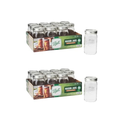 Ball Wide Mouth Glass Mason Jars with Lids and Bands, Used for Canning, Pickling, Juice, Jam, Jelly, Quart Size 32 Ounce (Pack of 24) - color: Quart, size: 32 Ounce (Pack of 24)