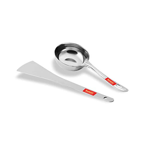 Sumeet Stainless Steel Perfect Dosa Making Spoon/Ladle Set of 2 Pcs (1 Turner, 1 Short Pour Ladle with Flat Base)