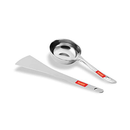 Sumeet Stainless Steel Perfect Dosa Making Spoon/Ladle Set of 2 Pcs (1 Turner, 1 Short Pour Ladle with Flat Base)