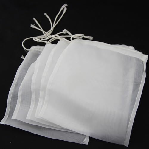 5 Pcs White Nylon Straining Bag - Fine Mesh - Homebrew Beer Wine Cider Dry Hop Beer Brewing Filters and Straining Home Brewing and Wine Making(6 x 7.8 inch(Width x Height))