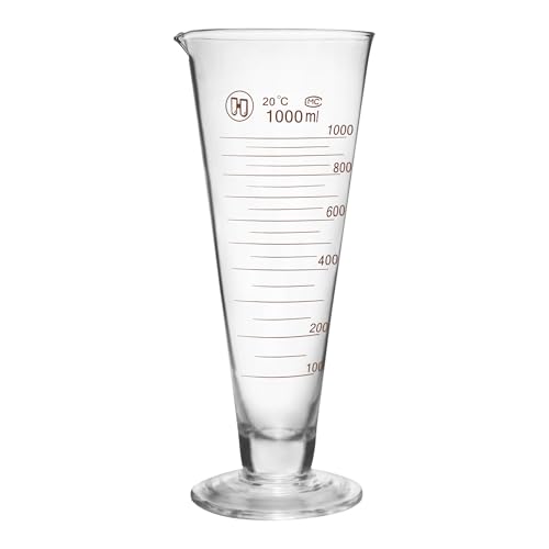 Professional Lab Graduated Measuring Cup with Spout 1000ml Wide Mouth Glass Conical Beaker Thickened Borosilicate Beaker Heat Resistant (1000ml) Transparent - size: 1000ml