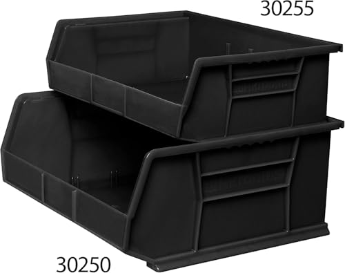 Akro-Mils 30255 AkroBins Plastic Storage Bins, Space-Saving Stackable Bins for Garage, Pantry, Craft Organization, 11" x 16" x 5", Black, 6-Pack - color: Black