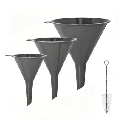 Plastic Kitchen Funnel Set of 3 with Brush – BPA Free Food Grade Funnels for Filling Canning Bottles Oil, Multifunctional for Cooking Lab Automotive, Gray - color: Gray