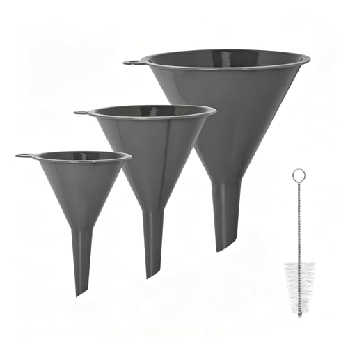 Plastic Kitchen Funnel Set of 3 with Brush – BPA Free Food Grade Funnels for Filling Canning Bottles Oil, Multifunctional for Cooking Lab Automotive, Gray - color: Gray