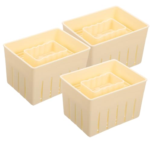 Hemoton Tofu Press Mold with Lid 3-Piece Cheese Pressing Plate Set for Homemade Tofu and Cheese Making 5.5X4.1X3.5 Inches Kitchen Tool