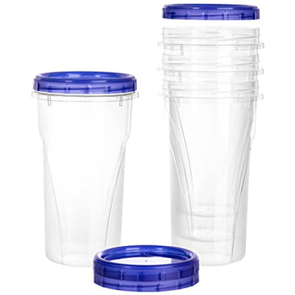 PLASTICPRO 48 Ounce Twist Top Deli Containers Clear bottom With Blue Top Twist on Lids Reusable, Stackable, Food Storage Freezer Container Pack of 4 (Blue) - color: Blue