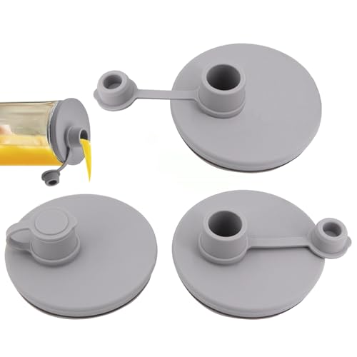Wide Mouth Mason Jar Pour Spout Lid - Leak-Proof, Dishwasher Safe,Silicone,Reusable Cover for Oils, Juices, Milk and Dry Goods - color: Light Gray-3Pack