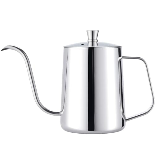 PARACITY Pour Over Kettle with Lid, Gooseneck Spout Coffee Tea Pot with Lid,20oz Hanging Ear Hand Blunt Long Narrow Drip Cup Gooseneck Kettle, Camping Coffee Pot for Travel Outdoor(Stainless Steel) - color: Stainless Steel, size: 20oz/600ml