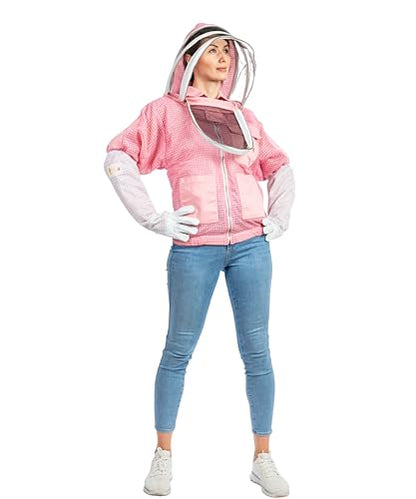 -- 3 Layer Beekeeping Ventilated Jacket Fully Protection Beekeepers Ultra Ventilated Bees Jacket with Fencing Veil (5XL, Pink) - color: Pink, size: 5X-Large