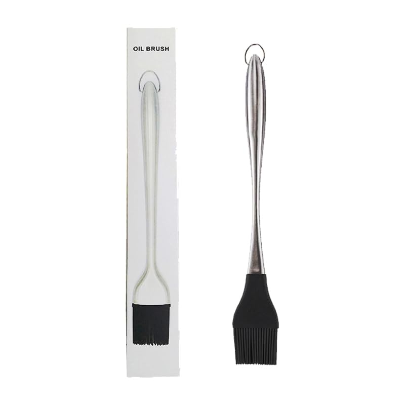 430 Stainless Steel Silicone Basting Brush - Heat Resistant, Hollow Handle, Round Tip Long Brush for Grilling, Baking, Cake Cream - New Version