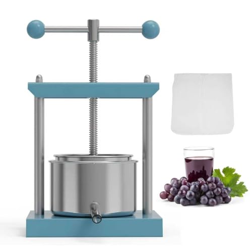 SQUEEZE master Cheese Tincture Herb Fruit Wine Manual Press -0.53Gallon/ 2 Litre-Power Ball Handle-Stainless Steel & Iron for Juice, Cider,Wine,Olive Oil-Blue - color: Blue, size: 0.53Gallon