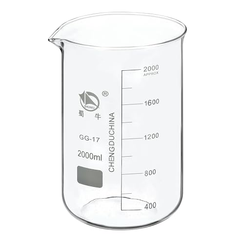 PATIKIL 2000ml Low Form Glass Beaker, 3.3 Borosilicate Glass Graduated Printed Scale Measuring Cups with Spout for Kitchen Lab Liquids Transit Boiling - size: 2000ml