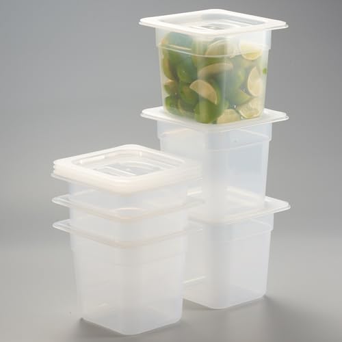 CURTA 6-Pack 1/6 Size 6" Deep Food Pan with Handled Lid – NSF Listed Commercial-Grade Translucent Polypropylene, Stackable Freezer-Safe Storage for Restaurants, Catering & Buffets - color: 1/6 Size, size: 6" Deep Pan (Handled Lid)