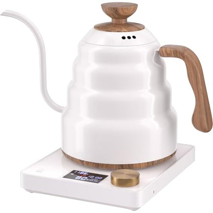 Electric Gooseneck Kettle, 30oz/0.9L Intelligent Temperature Control, Quick Heating, 304 Stainless Steel for Pour Over Coffee, Brew Tea, Boil Hot Water, 1000W （White） - color: White