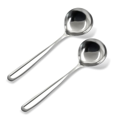 2 Pcs Gravy Ladle, 304 Stainless Steel Spoon Pouring Ladle for Sauces, Soup, Dressings, Kitchen, Serving, and Cooking (Silver)