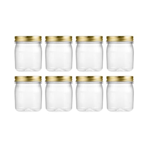 novelinks 8 oz Clear Plastic Jars with Airtight Lids, 8 Pack Plastic Mason Jars with Lids 8oz, Refillable Storage Slime Containers & Small Spice Jar for Kitchen Organization (8 Pack,Gold) - color: Gold, size: 8 Pack 8 Ounce