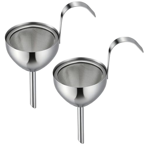 2 Sets Stainless Steel Funnel with Strainer 3 Inch Mouth Diameter Wine Filter Strainer for Filling Bottles, Oils, Juice, Wine, Coffee, Milk
