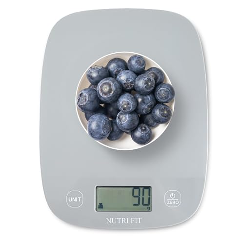 NUTRI FIT Food Scale Kitchen Scales Digital Weight Grams and Ounces for Baking Cooking, Weighing Scale Portion Control, Max 11lb 1g Increment 6 Units Smart Tare Hanging Storage, Gray - color: Cool Gray