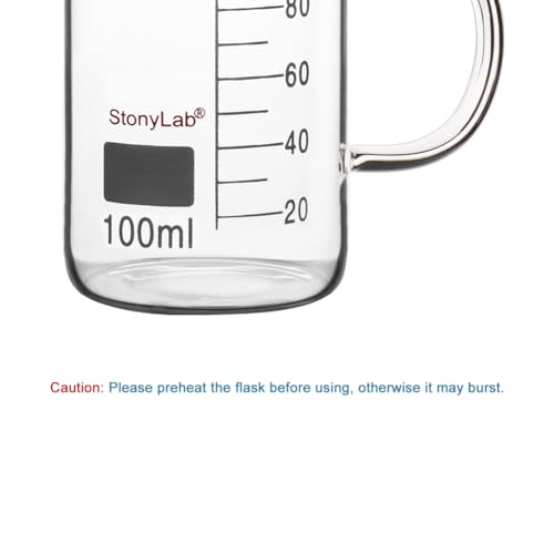 stonylab Glass Beaker with Handle, Borosilicate Glass Graduated Low Form Griffin Beaker with Handle and Pouring Spout, 100 ml - size: 100 ml