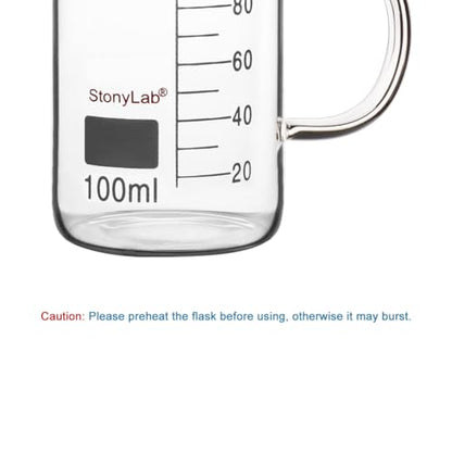 stonylab Glass Beaker with Handle, Borosilicate Glass Graduated Low Form Griffin Beaker with Handle and Pouring Spout, 100 ml - size: 100 ml