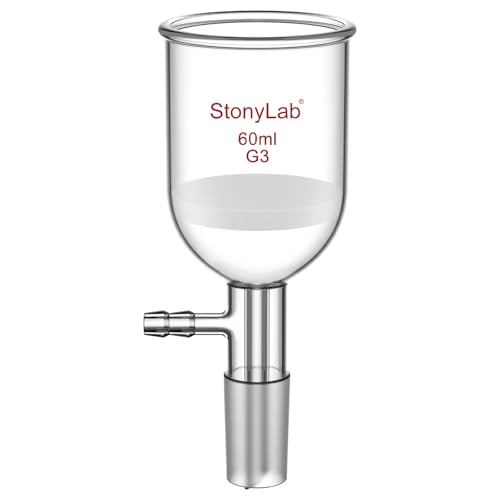 StonyLab Borosilicate Glass Buchner Filtering Funnel with Fine Frit(G3), 46mm Inner-Diameter, 60mm Depth, with 24/40 Standard Taper Inner Joint and Vacuum Serrated Tubulation (60ml) - size: 60 mL
