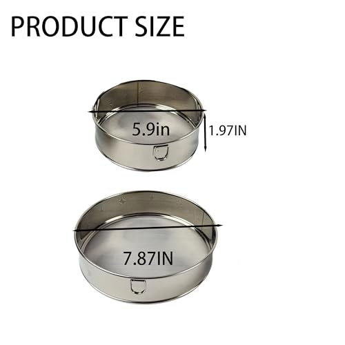 2 Pack Round Flour Sifter, 5.9 Inch & 7.87 Inch Size sieve fine mesh stainless steel, Practical sifter for baking Cake Bread Making