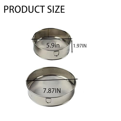 2 Pack Round Flour Sifter, 5.9 Inch & 7.87 Inch Size sieve fine mesh stainless steel, Practical sifter for baking Cake Bread Making
