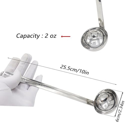 3-Pack Stainless Steel Soup Ladle Set with Hooked Long Handle 2 oz | 2 ounce serving capacity, sauce and gravy use, stew and soup serving, dishwasher safe build, comfortable hooked grip - size: 2 oz