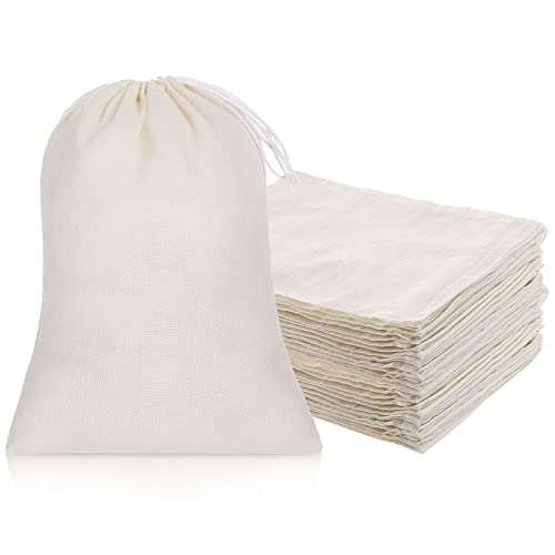 Boao 50 Pcs Cheese Cloth Tea Bags 6 x 8 inch for Straining Reusable Tea Filter Loose Empty Soup Spice Bags for Cooking Cold Brew Coffee Muslin Strainer