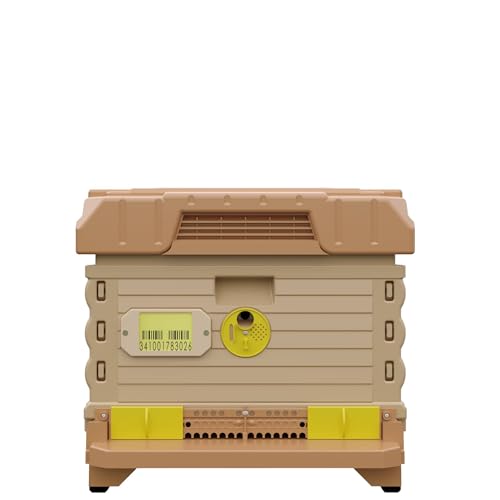 Apimaye Ergo Insulated 10 Frame Bee Hive Set with New Dual Feeder! [NO Frames Included] (Tan Body Yellow Entrance, Single) - color: Tan Body Yellow Entrance