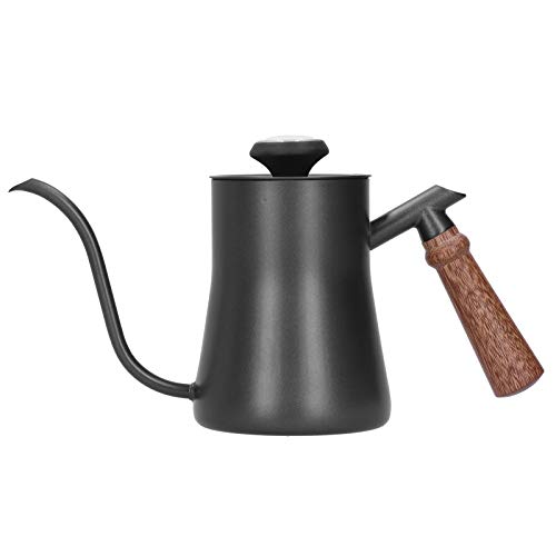 TOPINCN Stainless Steel Coffee Pot 650ml Long Narrow Spout Kettle with Thermometer for Coffee Lovers (650ml black)
