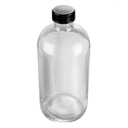 Restaurantware Vetri 16 Ounce Boston Glass Bottles, 12 Bottles With Black Phenolic Caps - Dishwashable, Round, Clear Glass Bottle, For Secondary Kombucha Fermentation, Homemade Essential Oils - color: Clear, size: 16 Ounces