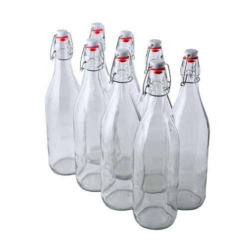 FastRack Swing Top Glass Bottles |16 oz – Pack of 8 | Clear, Flip Top Glass Bottles for Home Brewing, Carbonated Drinks, Kombucha, Fermentation, Water | Food Grade – ECO Friendly - size: 8 Pack