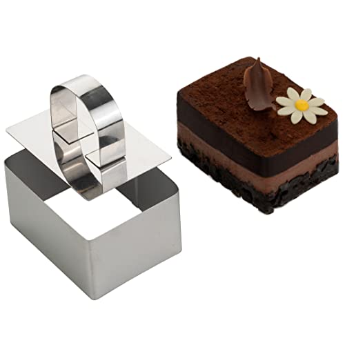Restaurantware Pastry Tek Rectangle Stainless Steel Pastry Ring Mold - with Press - 3" x 2 1/4" x 1 1/2" - 1 count box - style: Rectangle