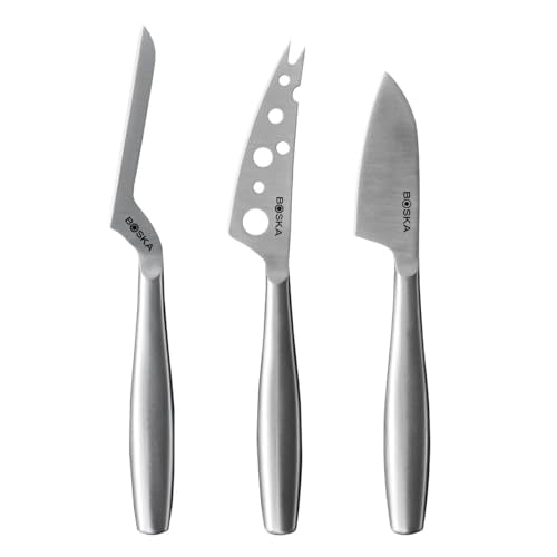 BOSKA Stainless Steel Cheese 3 Knife Set - Copenhagen for All Types of Cheese - Multi-Functional Cheese Slicer - Handheld Slicer - Silver Non-Stick - Dishwasher Safe - for Kitchen Cooking