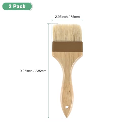 M METERXITY 2-Pack Pastry Brush, Wooden Handle Natural Bristle Basting BBQ Oil Brush for Cooking/Barbecue/Kitchen [3"] - size: 3"
