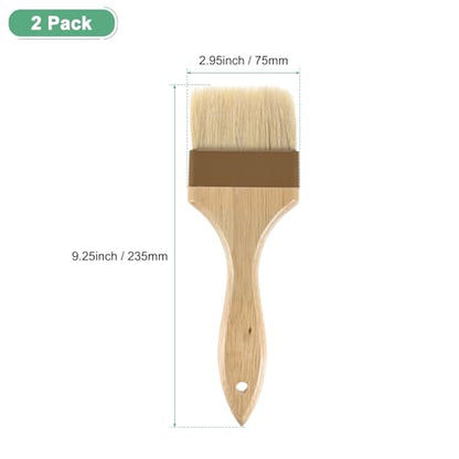 M METERXITY 2-Pack Pastry Brush, Wooden Handle Natural Bristle Basting BBQ Oil Brush for Cooking/Barbecue/Kitchen [3"] - size: 3"