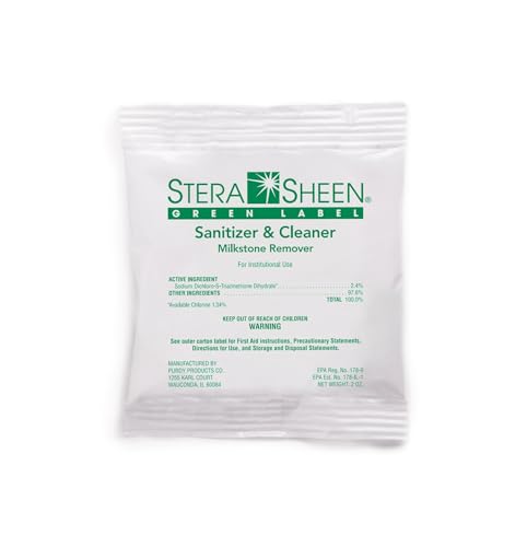 Stera Sheen Green Label Sanitizer - Cleaner and Milkstone Remover for Soft Serve, Shake Machines, Ice Makers and Commercial Equipment - By Purdy Products, 100 Count, 2 Ounce Sachets - size: 2 Ounce (Pack of 100)