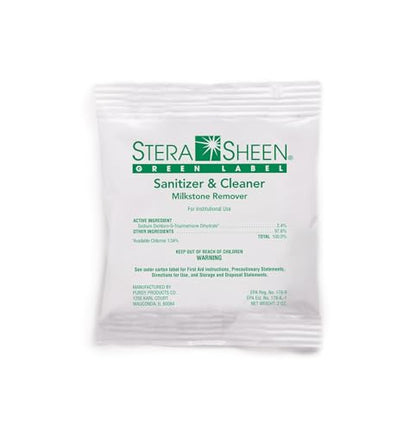 Stera Sheen Green Label Sanitizer - Cleaner and Milkstone Remover for Soft Serve, Shake Machines, Ice Makers and Commercial Equipment - By Purdy Products, 100 Count, 2 Ounce Sachets - size: 2 Ounce (Pack of 100)